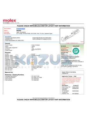 70058-4084 datasheet - SL Crimp Terminal 70058, 32-36 AWG, Reel, Tin (Sn), Unplated Edges