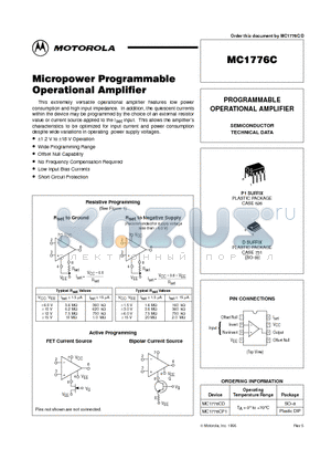 MC1776CP1 datasheet - PROGRAMMABLE OPERATIONAL AMPLIFIER