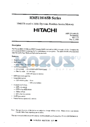 HM5118165B datasheet - 1048576-word x 16-bit Dynamic Random Access Memory