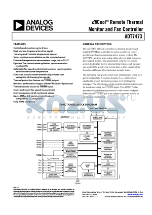 ADT7473 datasheet - dBCool Remote Thermal Monitor and Fan Controller