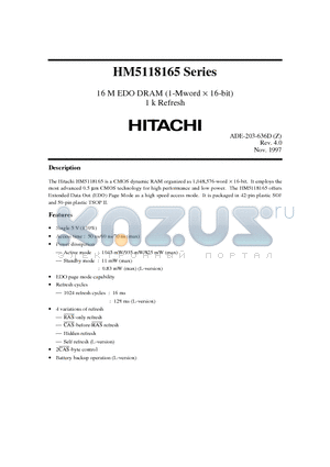 HM5118165LJ-5 datasheet - 16M EDO DRAM (1-Mword x 16-bit) 1 k Refresh