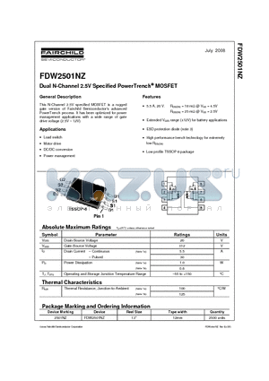 FDW2501NZ datasheet - Dual N-Channel 2.5V Specified PowerTrench MOSFET