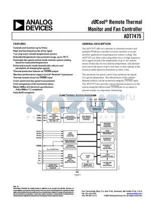 ADT7475ARQZ-REEL datasheet - dBCool Remote Thermal Monitor and Fan Controller