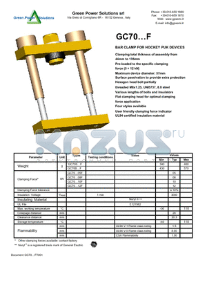 GC70F datasheet - BAR CLAMP FOR HOCKEY PUK DEVICES