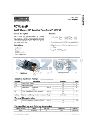 FDW2502 datasheet - Dual P-Channel 2.5V Specified PowerTrench MOSFET