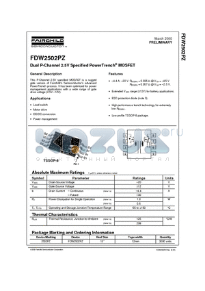 FDW2502PZ datasheet - Dual P-Channel 2.5V Specified PowerTrench MOSFET