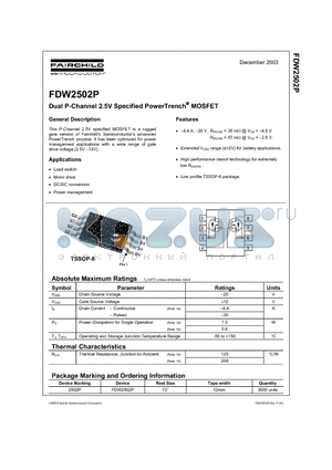 FDW2502P_03 datasheet - Dual P-Channel 2.5V Specified PowerTrench MOSFET