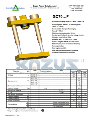 GC70SF datasheet - BAR CLAMP FOR HOCKEY PUK DEVICES