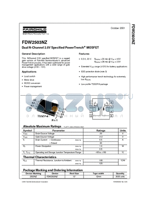 FDW2503NZ datasheet - Dual N-Channel 2.5V Specified PowerTrench MOSFET