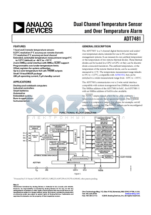 ADT7481 datasheet - Dual Channel Temperature Sensor and Over Temperature Alarm