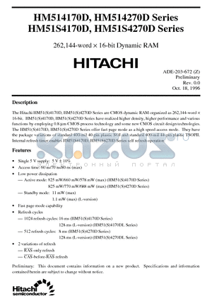 HM514170DJ-7 datasheet - 262,144-word x 16-bit Dynamic RAM