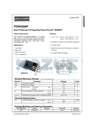 FDW2506 datasheet - Dual P-Channel 2.5V Specified PowerTrench MOSFET