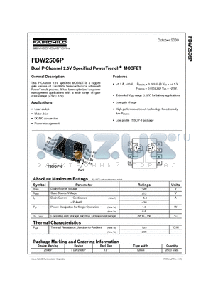 FDW2506P datasheet - Dual P-Channel 2.5V Specified PowerTrench MOSFET
