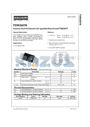 FDW2507N datasheet - Common Drain N-Channel 2.5V specified PowerTrench MOSFET