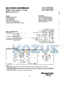 JAN469-2 datasheet - RECTIFIERS ASSEMBLIES SINGLE PHASE BRIDGES, 10 AMP, Military Approved