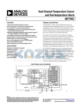 ADT7482 datasheet - Dual Channel Temperature Sensor and Overtemperature Alarm