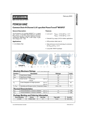 FDW2515NZ datasheet - Common Drain N-Channel 2.5V specified PowerTrench MOSFET