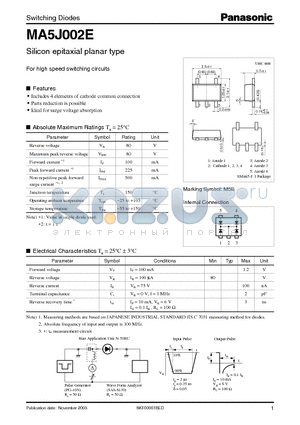 MA5J002E datasheet - Silicon epitaxial planar type For high speed switching circuits