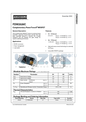 FDW2520C datasheet - Complementary PowerTrench MOSFET