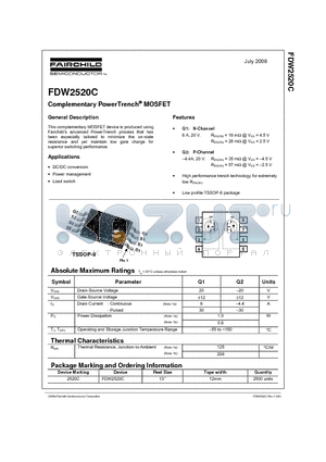 FDW2520C datasheet - Complementary PowerTrench MOSFET