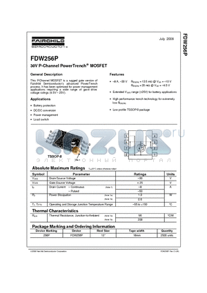 FDW256P datasheet - 30V P-Channel PowerTrench MOSFET