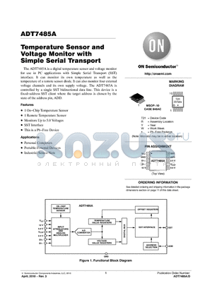 ADT7485A datasheet - Temperature Sensor and Voltage Monitor with Simple Serial Transport