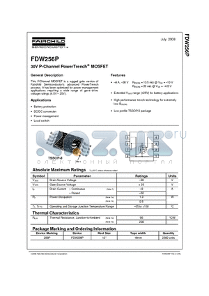 FDW256P_08 datasheet - 30V P-Channel PowerTrench MOSFET