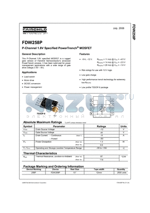 FDW258P_08 datasheet - P-Channel 1.8V Specified PowerTrench MOSFET