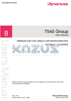 M37540RSS datasheet - 8-BIT CISC SINGLE-CHIP MICROCOMPUTER 740 FAMILY / 740 SERIES