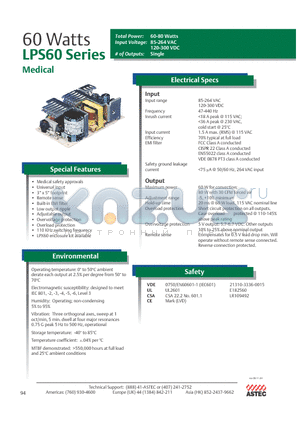 LPS64-M datasheet - 60 Watts, Medical