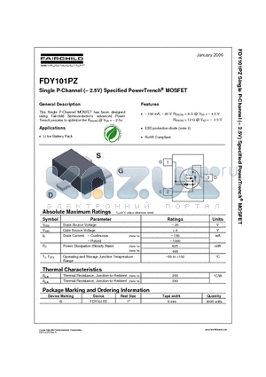 FDY101PZ datasheet - Single P-Channel (-2.5V) Specified PowerTrench MOSFET