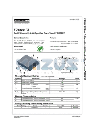 FDY2001PZ datasheet - Dual P-Channel (-2.5V) Specified PowerTrench MOSFET