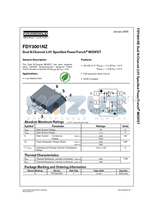 FDY3001NZ datasheet - Dual N-Channel 2.5V Specified PowerTrench MOSFET