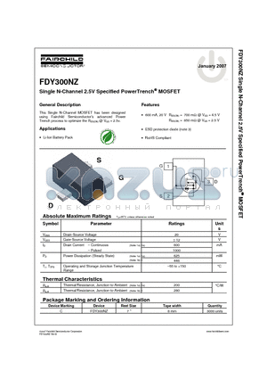 FDY300NZ datasheet - Single N-Channel 2.5V Specified PowerTrench MOSFET