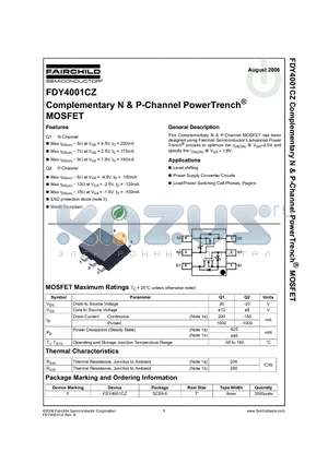 FDY4001CZ datasheet - Complementary N & P-Channel PowerTrench MOSFET