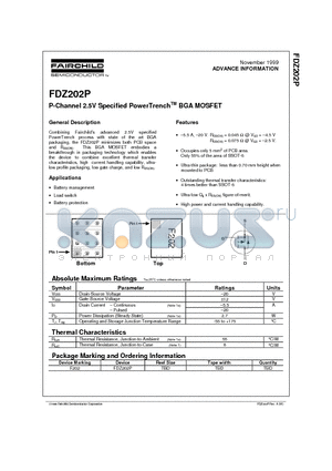 FDZ202P datasheet - P-Channel 2.5V Specified PowerTrenchTM BGA MOSFET