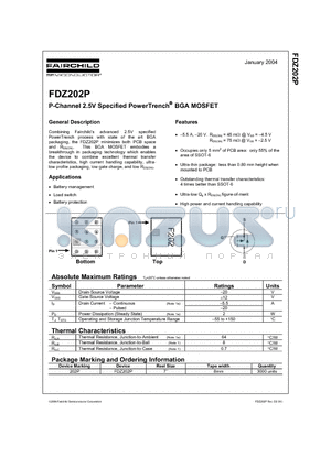 FDZ202P datasheet - P-Channel 2.5V Specified PowerTrench BGA MOSFET
