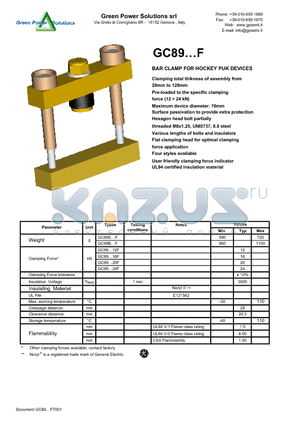 GC8916F datasheet - BAR CLAMP FOR HOCKEY PUK DEVICES