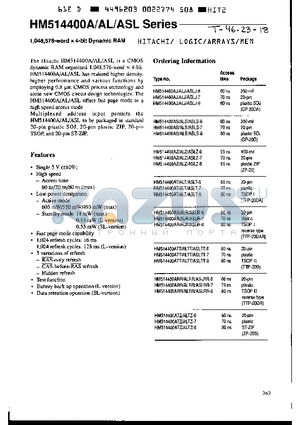 HM514400ALT-6 datasheet - 1,048,576-WORD x 4-BIT DYNAMIC RAM