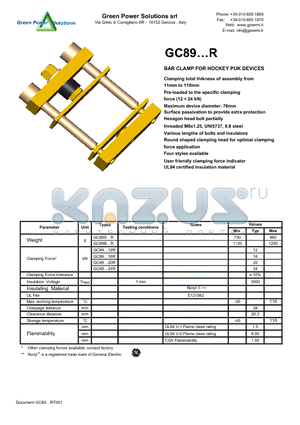 GC89BR datasheet - BAR CLAMP FOR HOCKEY PUK DEVICES