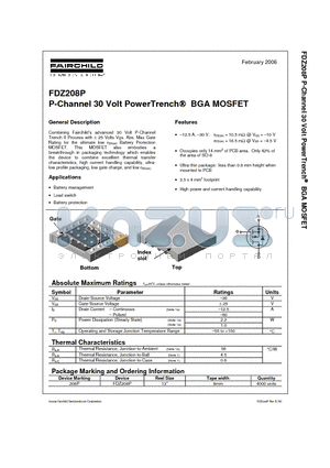 FDZ208P datasheet - P-Channel 30 Volt PowerTrench BGA MOSFET