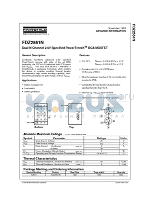 FDZ2551N datasheet - Dual N-Channel 2.5V Specified PowerTrenchTM BGA MOSFET