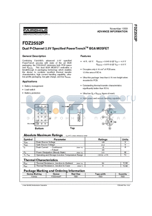 FDZ2552P datasheet - Dual P-Channel 2.5V Specified PowerTrenchTM BGA MOSFET