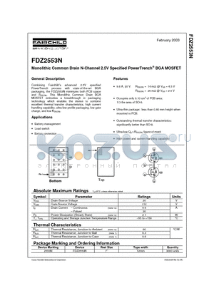 FDZ2553N datasheet - Monolithic Common Drain N-Channel 2.5V Specified PowerTrench