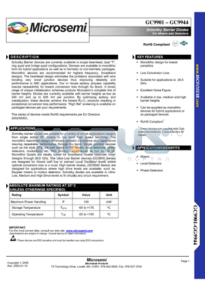 GC9902 datasheet - Schottky Barrier Diodes TM For Mixers and Detectors