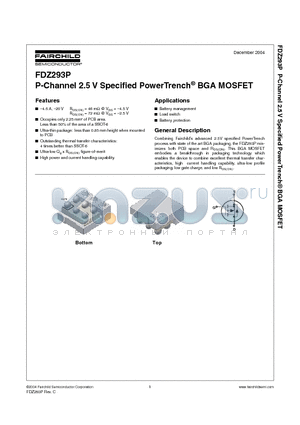 FDZ293P datasheet - P-Channel 2.5 V Specified PowerTrench BGA MOSFET