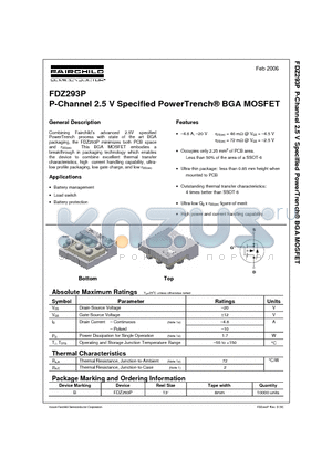 FDZ293P datasheet - P-Channel 2.5 V Specified PowerTrench^ BGA MOSFET