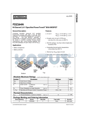 FDZ294N datasheet - N-Channel 2.5 V Specified PowerTrench BGA MOSFET
