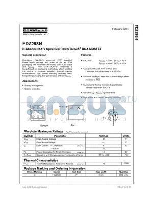 FDZ298N datasheet - N-Channel 2.5 V Specified PowerTrench BGA MOSFET