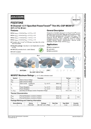 FDZ372NZ datasheet - N-Channel 1.5 V Specified PowerTrench^ Thin WL-CSP MOSFET